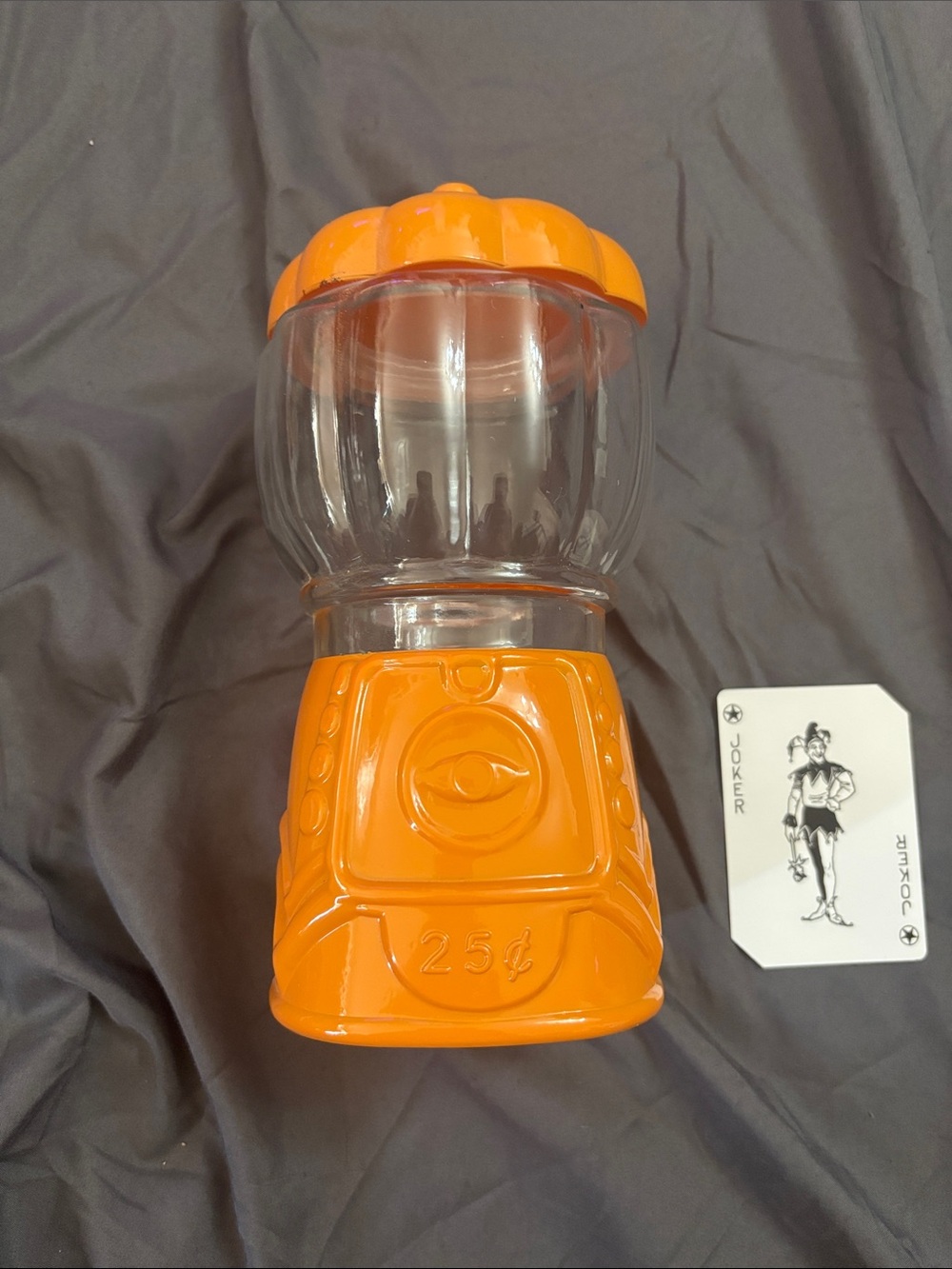 Glass pumpkin gumball machine style candy jar